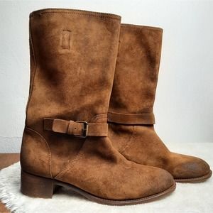 J. Crew Ryder Mid-Calf Taupe Buckle Suede Boots